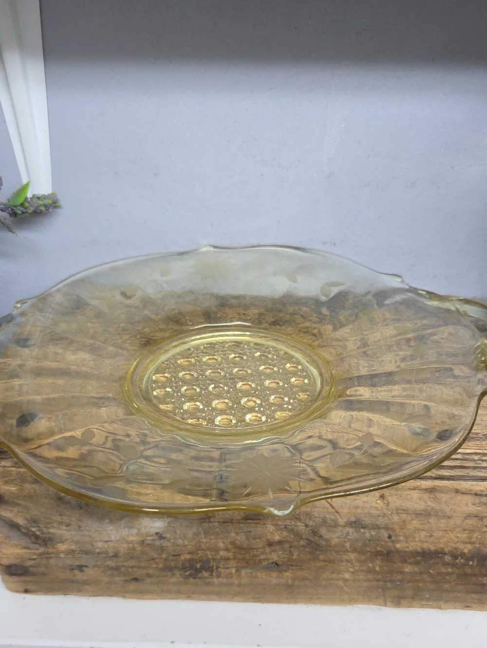 Vintage Lancaster Glass Yellow Depression Glass Handled Dish
